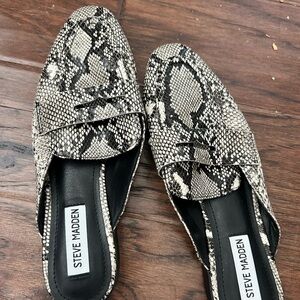 Steve Madden Snake Print Loafers in Black and White